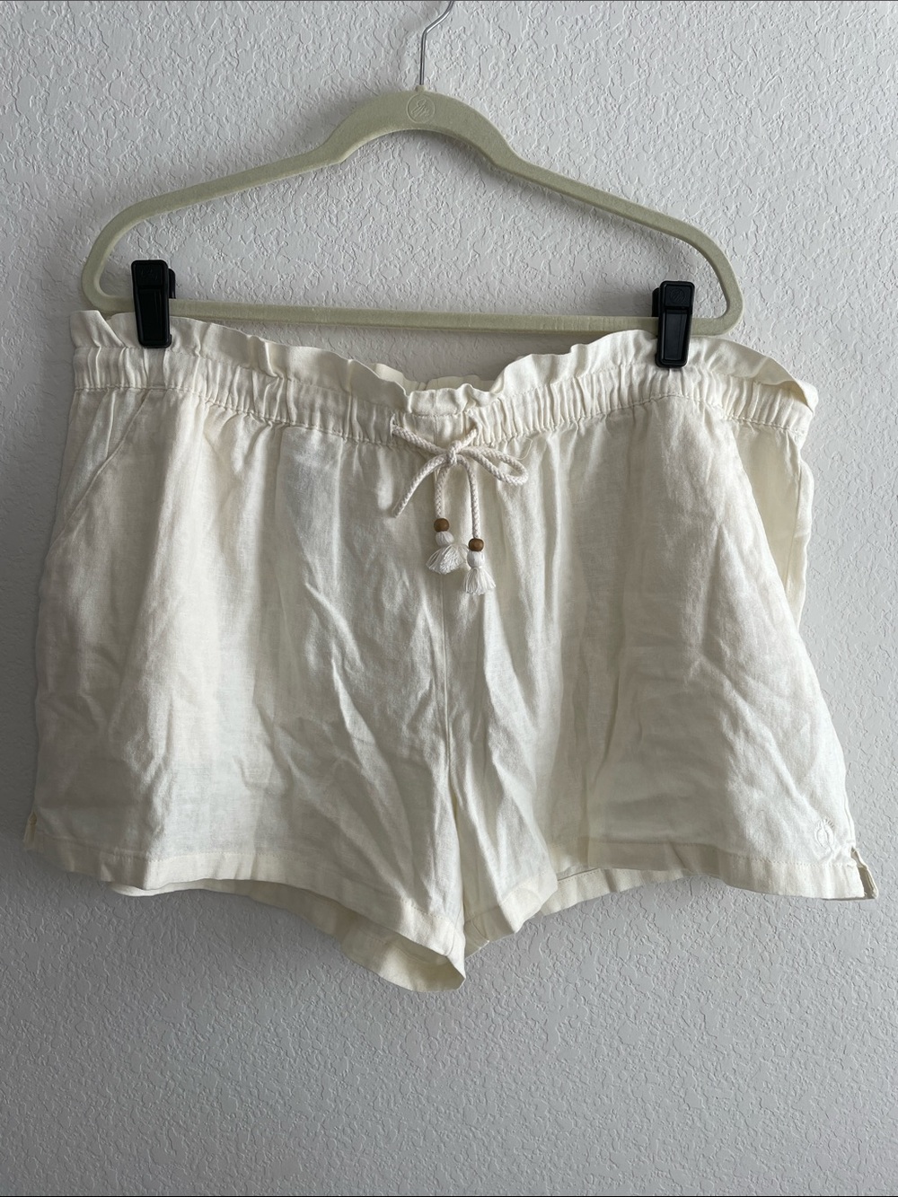 Hang Ten Cream High-Waist Drawstring Linen Shorts Size XXL